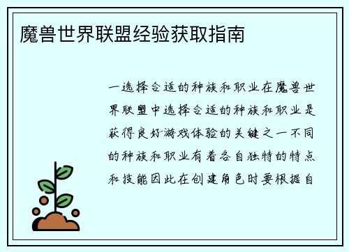 魔兽世界联盟经验获取指南